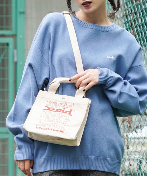 X-girl（エックスガール）の「REPEAT LOGO CANVAS 2WAY MINI TOTE BAG（トートバッグ・レディース・ホワイト/ブラック/ベージュ・ONE SIZE）」の2枚目の写真