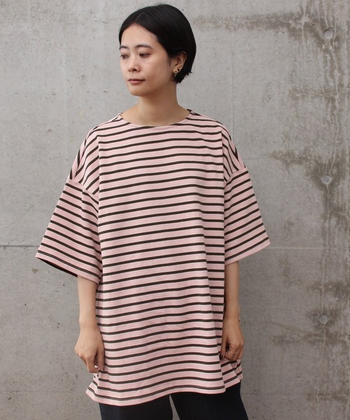 aimer le mieux(エメルミュー)の「aimer ボーダー天竺 バスクTシャツ(Tシャツ/カットソー・レディース・ネイビー/レッド/ピンク・FREE)」の2枚目の写真