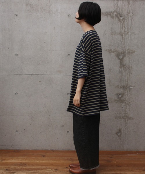 aimer le mieux(エメルミュー)の「aimer ボーダー天竺 バスクTシャツ(Tシャツ/カットソー・レディース・ネイビー/レッド/ピンク・FREE)」の4枚目の写真