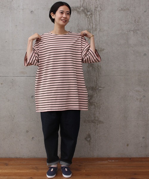 aimer le mieux(エメルミュー)の「aimer ボーダー天竺 バスクTシャツ(Tシャツ/カットソー・レディース・ネイビー/レッド/ピンク・FREE)」の9枚目の写真