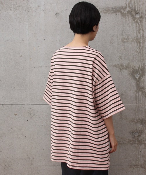 aimer le mieux(エメルミュー)の「aimer ボーダー天竺 バスクTシャツ(Tシャツ/カットソー・レディース・ネイビー/レッド/ピンク・FREE)」の5枚目の写真