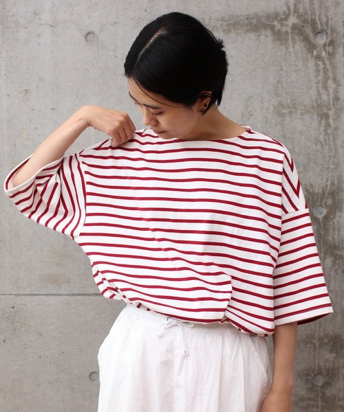 aimer le mieux(エメルミュー)の「aimer ボーダー天竺 バスクTシャツ(Tシャツ/カットソー・レディース・ネイビー/レッド/ピンク・FREE)」の16枚目の写真