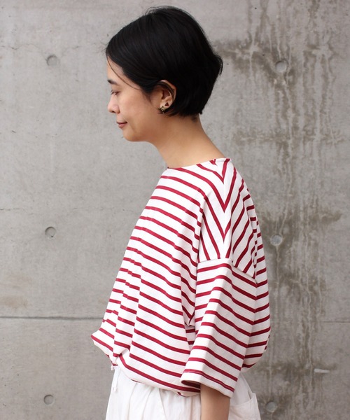 aimer le mieux(エメルミュー)の「aimer ボーダー天竺 バスクTシャツ(Tシャツ/カットソー・レディース・ネイビー/レッド/ピンク・FREE)」の11枚目の写真