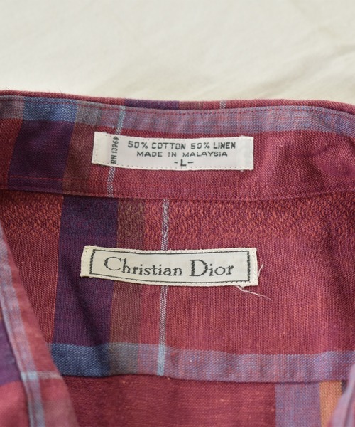 Christian Dior（クリスチャンディオール）の「【ヴィンテージ古着】90's Christian Dior チェック柄 半袖 リネンシャツ（シャツ/ブラウス・メンズ・レッド・LARGE）」の6枚目の写真