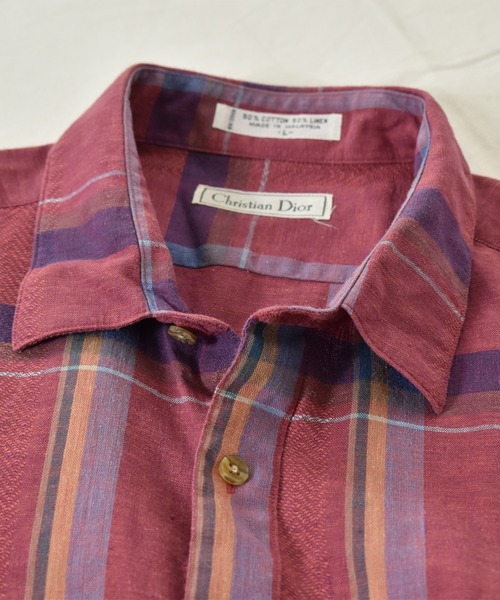 Christian Dior（クリスチャンディオール）の「【ヴィンテージ古着】90's Christian Dior チェック柄 半袖 リネンシャツ（シャツ/ブラウス・メンズ・レッド・LARGE）」の5枚目の写真