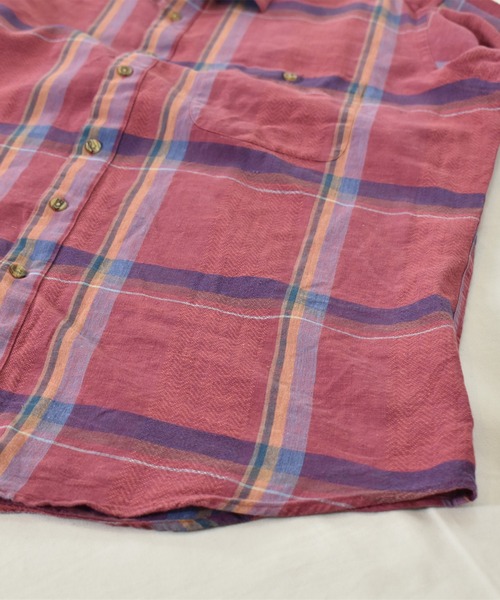 Christian Dior（クリスチャンディオール）の「【ヴィンテージ古着】90's Christian Dior チェック柄 半袖 リネンシャツ（シャツ/ブラウス・メンズ・レッド・LARGE）」の4枚目の写真