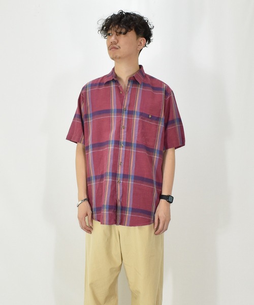 Christian Dior（クリスチャンディオール）の「【ヴィンテージ古着】90's Christian Dior チェック柄 半袖 リネンシャツ（シャツ/ブラウス・メンズ・レッド・LARGE）」の8枚目の写真