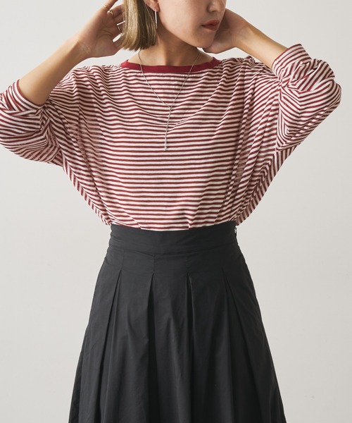 Omekashi（オメカシ）の「シアーボーダープルオーバー（Tシャツ/カットソー・レディース・ブラック/レッド/オフホワイト/グリーン・FREE）」の4枚目の写真