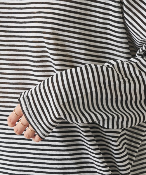 Omekashi（オメカシ）の「シアーボーダープルオーバー（Tシャツ/カットソー・レディース・ブラック/レッド/オフホワイト/グリーン・FREE）」の9枚目の写真