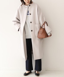 SLOBE IENA | ダブルクロスシャルム サドルショルダーコート◆(ノーカラーコート)