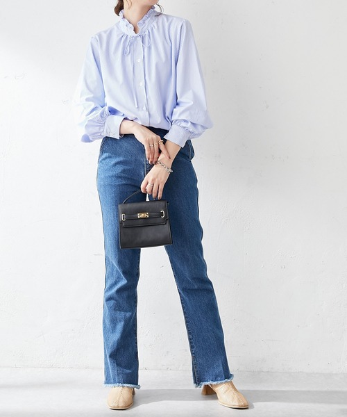 DISCOAT（ディスコート）の「【WEB限定】スタンドフリルストライプブラウス（シャツ/ブラウス・レディース・ホワイト/ストライプ/ネイビー/ブラック/ライトブルー・FREE）」の16枚目の写真