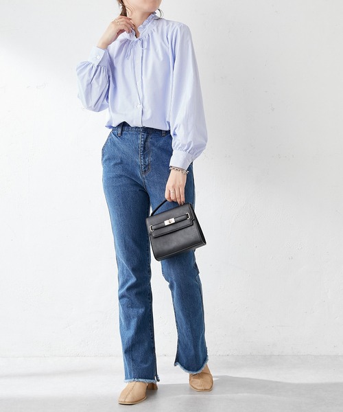 DISCOAT（ディスコート）の「【WEB限定】スタンドフリルストライプブラウス（シャツ/ブラウス・レディース・ホワイト/ストライプ/ネイビー/ブラック/ライトブルー・FREE）」の13枚目の写真