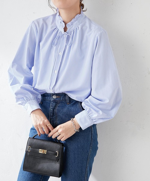 DISCOAT（ディスコート）の「【WEB限定】スタンドフリルストライプブラウス（シャツ/ブラウス・レディース・ホワイト/ストライプ/ネイビー/ブラック/ライトブルー・FREE）」の22枚目の写真