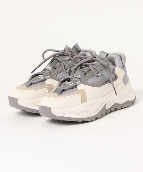 NOFALL（ノーフォール）の「カラーコンビ厚底ダッドスニーカー（スニーカー・レディース・ベージュ/グレー・LL/3L/S/M/L）」の4枚目の写真