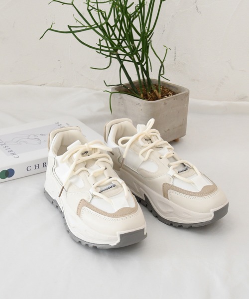 NOFALL（ノーフォール）の「カラーコンビ厚底ダッドスニーカー（スニーカー・レディース・ベージュ/グレー・LL/3L/S/M/L）」の7枚目の写真