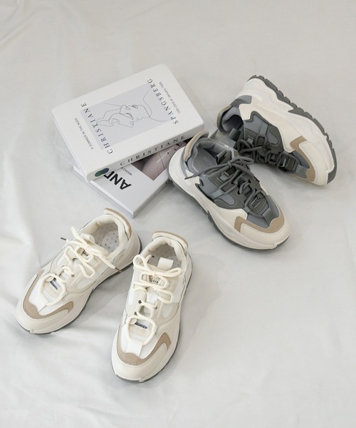 NOFALL（ノーフォール）の「カラーコンビ厚底ダッドスニーカー（スニーカー・レディース・ベージュ/グレー・LL/3L/S/M/L）」の8枚目の写真