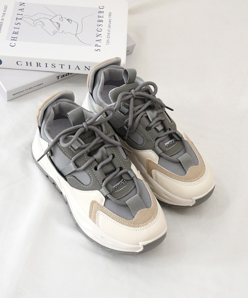 NOFALL（ノーフォール）の「カラーコンビ厚底ダッドスニーカー（スニーカー・レディース・ベージュ/グレー・LL/3L/S/M/L）」の6枚目の写真
