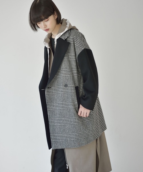 La SRIC(ラスリック)の「La SRIC / 3柄チェックCT(チェスターコート・レディース・ライトグレー/ブラック・38)」の6枚目の写真