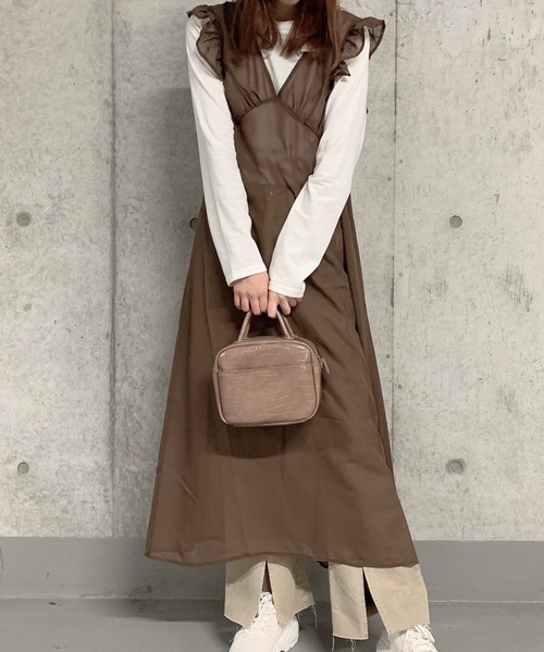 WEGO（ウィゴー）の「WEGO/フリルショルダーワンピース（ワンピース・レディース・ブラック/ブラウン・FREE）」の8枚目の写真