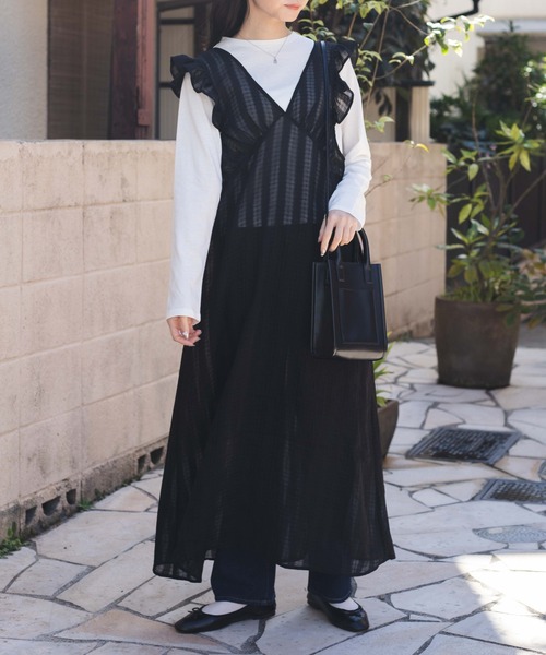 WEGO（ウィゴー）の「WEGO/フリルショルダーワンピース（ワンピース・レディース・ブラック/ブラウン・FREE）」の5枚目の写真