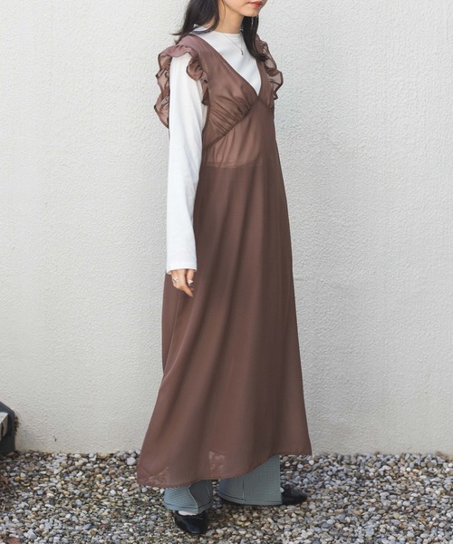 WEGO（ウィゴー）の「WEGO/フリルショルダーワンピース（ワンピース・レディース・ブラック/ブラウン・FREE）」の10枚目の写真