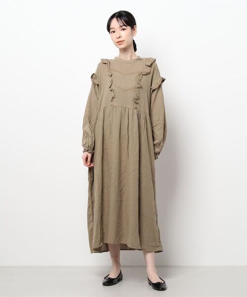 Samansa Mos2（サマンサ モスモス）の「柄アソートフリルワンピース（ワンピース・レディース・ブルー/カーキ/グレー・ﾌﾘ-）」の7枚目の写真