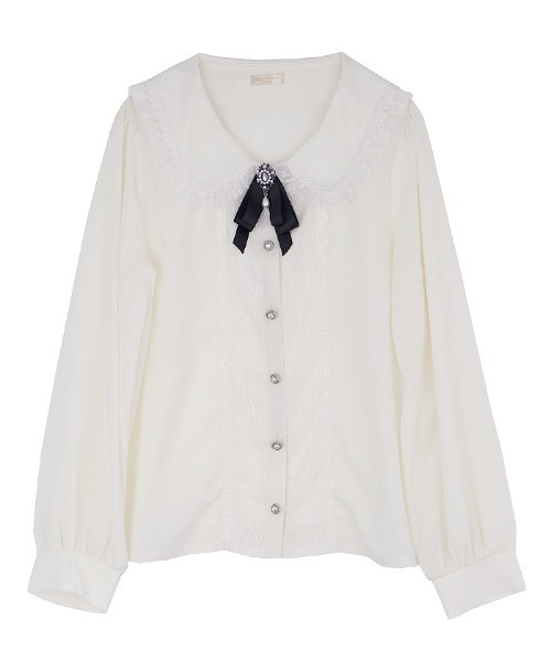 axes femme POETIQUE（アクシーズファムポエティック）の「ビジューブローチ付ＢＬ（シャツ/ブラウス・レディース・ワイン/キナリ/ブラック・MEDIUM）」の3枚目の写真