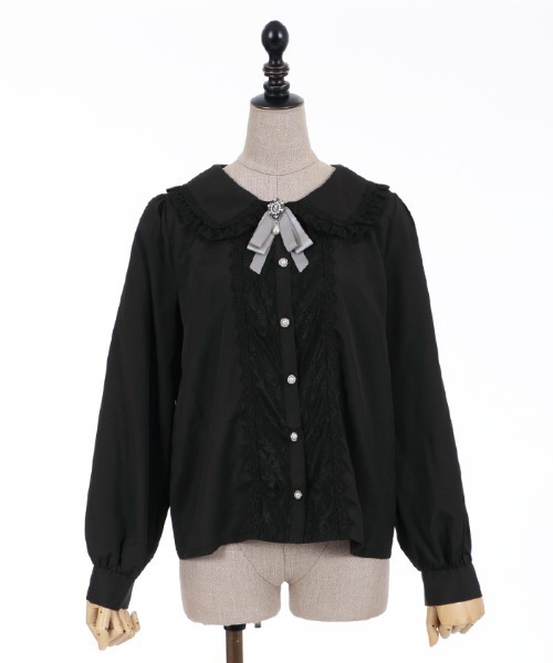 axes femme POETIQUE（アクシーズファムポエティック）の「ビジューブローチ付ＢＬ（シャツ/ブラウス・レディース・ワイン/キナリ/ブラック・MEDIUM）」の15枚目の写真