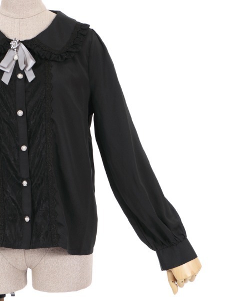 axes femme POETIQUE（アクシーズファムポエティック）の「ビジューブローチ付ＢＬ（シャツ/ブラウス・レディース・ワイン/キナリ/ブラック・MEDIUM）」の6枚目の写真