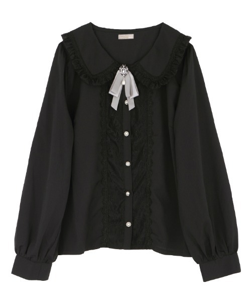 axes femme POETIQUE（アクシーズファムポエティック）の「ビジューブローチ付ＢＬ（シャツ/ブラウス・レディース・ワイン/キナリ/ブラック・MEDIUM）」の4枚目の写真