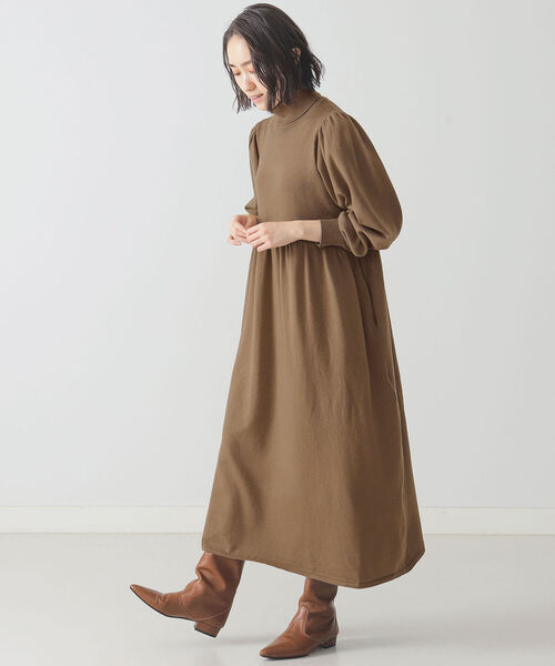 Lights Lights ビームスライツ のワンピース Beams ワンピース ニット 12ゲージ タートルネック ワンピース 切り替え フレア タートルネック Beams