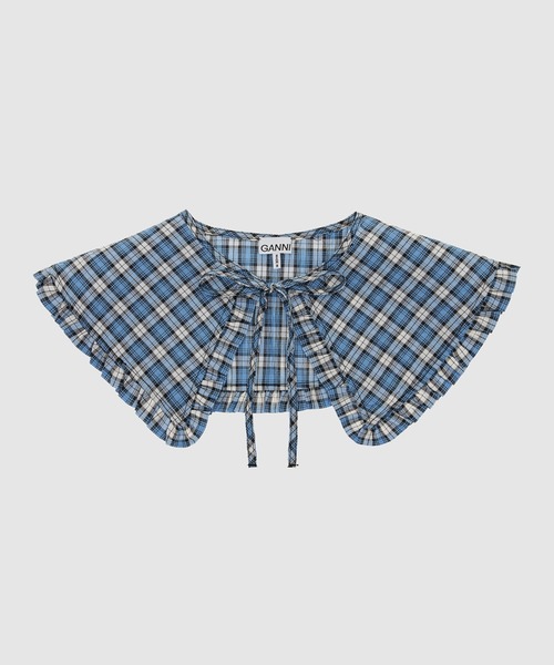 GANNI(ガニー)の「Seersucker Check Frill Collar(付け襟・レディース・ブルー系その他・ONE SIZE)」の1枚目の写真