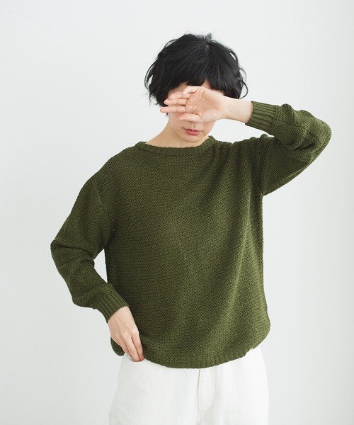 note et silence (ノートエシロンス)の「【 AMB100貨 】 リネンテープバスクセーター(ニット/セーター・レディース・カーキ/ブルー・SMALL)」の1枚目の写真