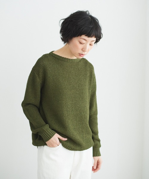 note et silence (ノートエシロンス)の「【 AMB100貨 】 リネンテープバスクセーター(ニット/セーター・レディース・カーキ/ブルー・SMALL)」の5枚目の写真