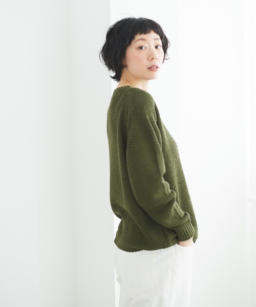 note et silence (ノートエシロンス)の「【 AMB100貨 】 リネンテープバスクセーター(ニット/セーター・レディース・カーキ/ブルー・SMALL)」の7枚目の写真
