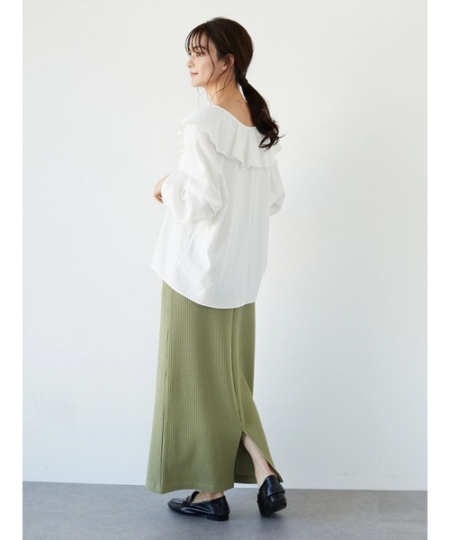 CRAFT STANDARD BOUTIQUE（クラフトスタンダードブティック）の「【追加】リブロングスカート　＊◆（スカート・レディース・ブラック/カーキ・FREE）」の3枚目の写真