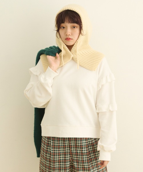 MERLOT（メルロー）の「袖フリルスウェット（スウェット・レディース・ホワイト/ブラック/カーキ・FREE）」の2枚目の写真