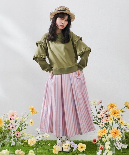 MERLOT（メルロー）の「袖フリルスウェット（スウェット・レディース・ホワイト/ブラック/カーキ・FREE）」の14枚目の写真