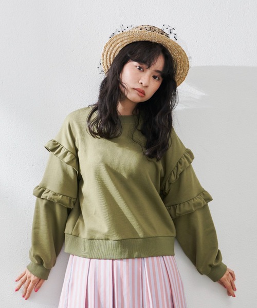 MERLOT（メルロー）の「袖フリルスウェット（スウェット・レディース・ホワイト/ブラック/カーキ・FREE）」の8枚目の写真