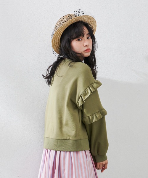 MERLOT（メルロー）の「袖フリルスウェット（スウェット・レディース・ホワイト/ブラック/カーキ・FREE）」の10枚目の写真