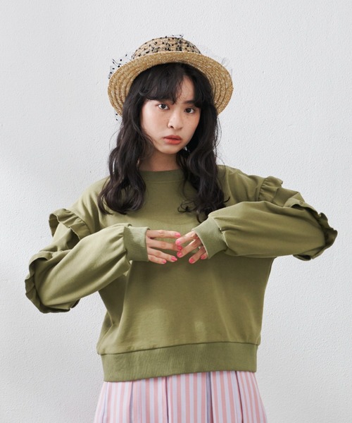 MERLOT（メルロー）の「袖フリルスウェット（スウェット・レディース・ホワイト/ブラック/カーキ・FREE）」の9枚目の写真
