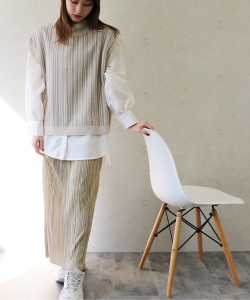 Per sist ence（パーシエンス）の「Per sist ence/パーシエンス　コットンアクリルジャガード クルーネックニットベスト（ベスト・レディース・グリーン/アイボリー/ブラック・FREE）」の8枚目の写真