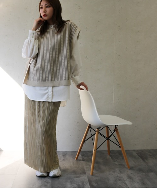 Per sist ence（パーシエンス）の「Per sist ence/パーシエンス　コットンアクリルジャガード クルーネックニットベスト（ベスト・レディース・グリーン/アイボリー/ブラック・FREE）」の12枚目の写真