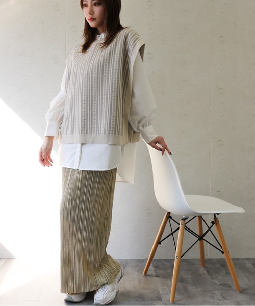 Per sist ence（パーシエンス）の「Per sist ence/パーシエンス　コットンアクリルジャガード クルーネックニットベスト（ベスト・レディース・グリーン/アイボリー/ブラック・FREE）」の17枚目の写真