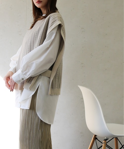 Per sist ence（パーシエンス）の「Per sist ence/パーシエンス　コットンアクリルジャガード クルーネックニットベスト（ベスト・レディース・グリーン/アイボリー/ブラック・FREE）」の18枚目の写真