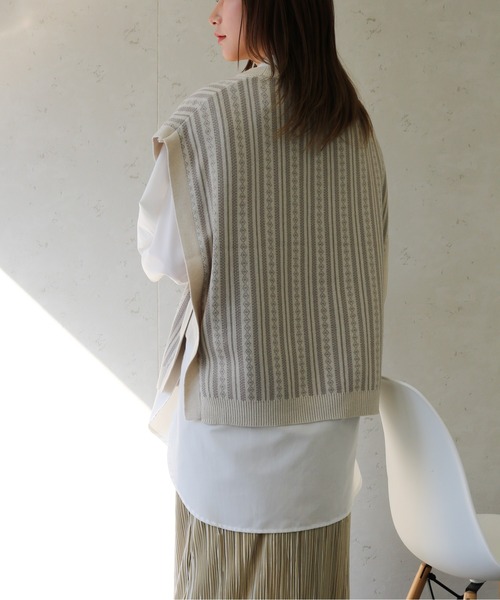 Per sist ence（パーシエンス）の「Per sist ence/パーシエンス　コットンアクリルジャガード クルーネックニットベスト（ベスト・レディース・グリーン/アイボリー/ブラック・FREE）」の20枚目の写真