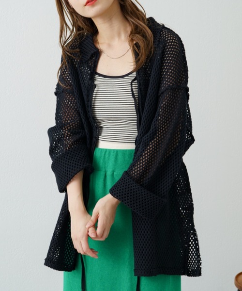 Kastane（カスタネ）の「メッシュ襟付きオーバーカーディガン（カーディガン/ボレロ・レディース・ブラック/オフホワイト・FREE）」の2枚目の写真