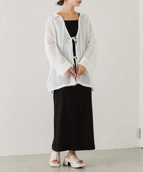 Kastane（カスタネ）の「メッシュ襟付きオーバーカーディガン（カーディガン/ボレロ・レディース・ブラック/オフホワイト・FREE）」の3枚目の写真