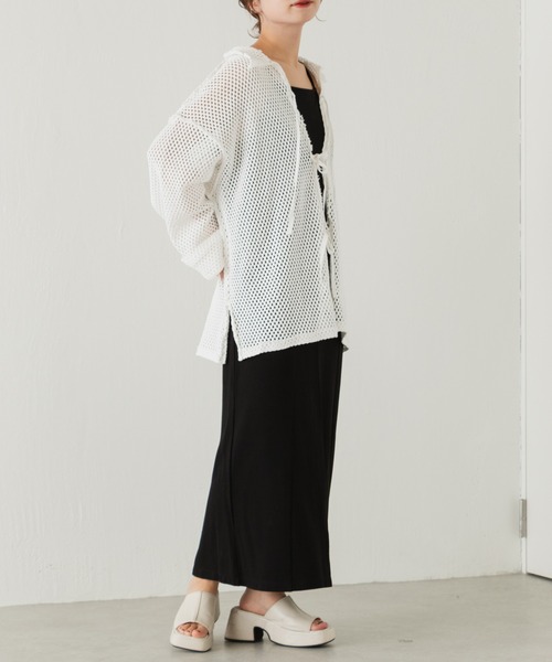 Kastane（カスタネ）の「メッシュ襟付きオーバーカーディガン（カーディガン/ボレロ・レディース・ブラック/オフホワイト・FREE）」の4枚目の写真