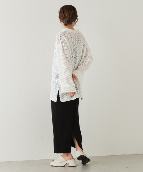 Kastane（カスタネ）の「メッシュ襟付きオーバーカーディガン（カーディガン/ボレロ・レディース・ブラック/オフホワイト・FREE）」の5枚目の写真